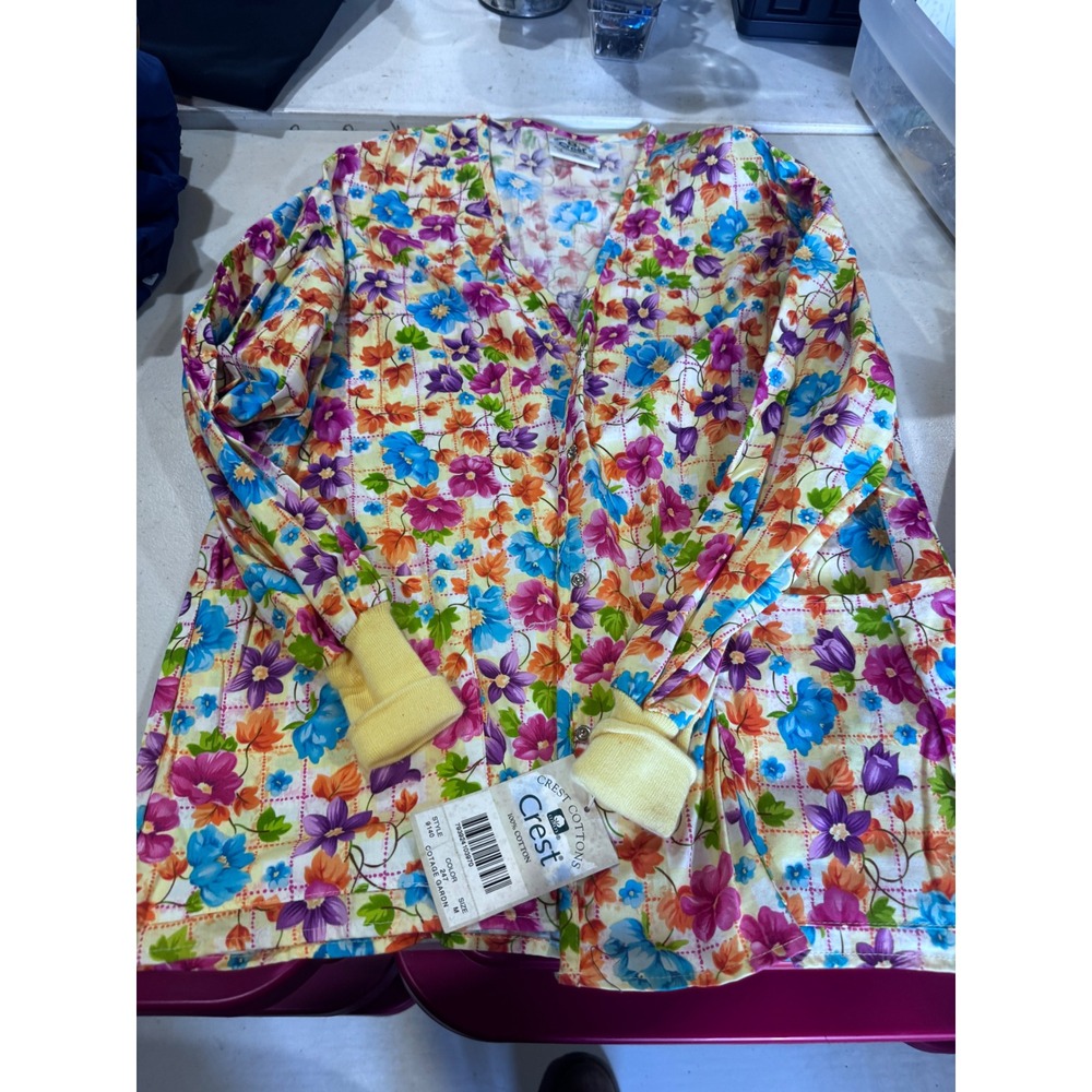 Crest Cottons Women Floral Scrub Jacket Snap Front Cotton Medical Uniform M NWT